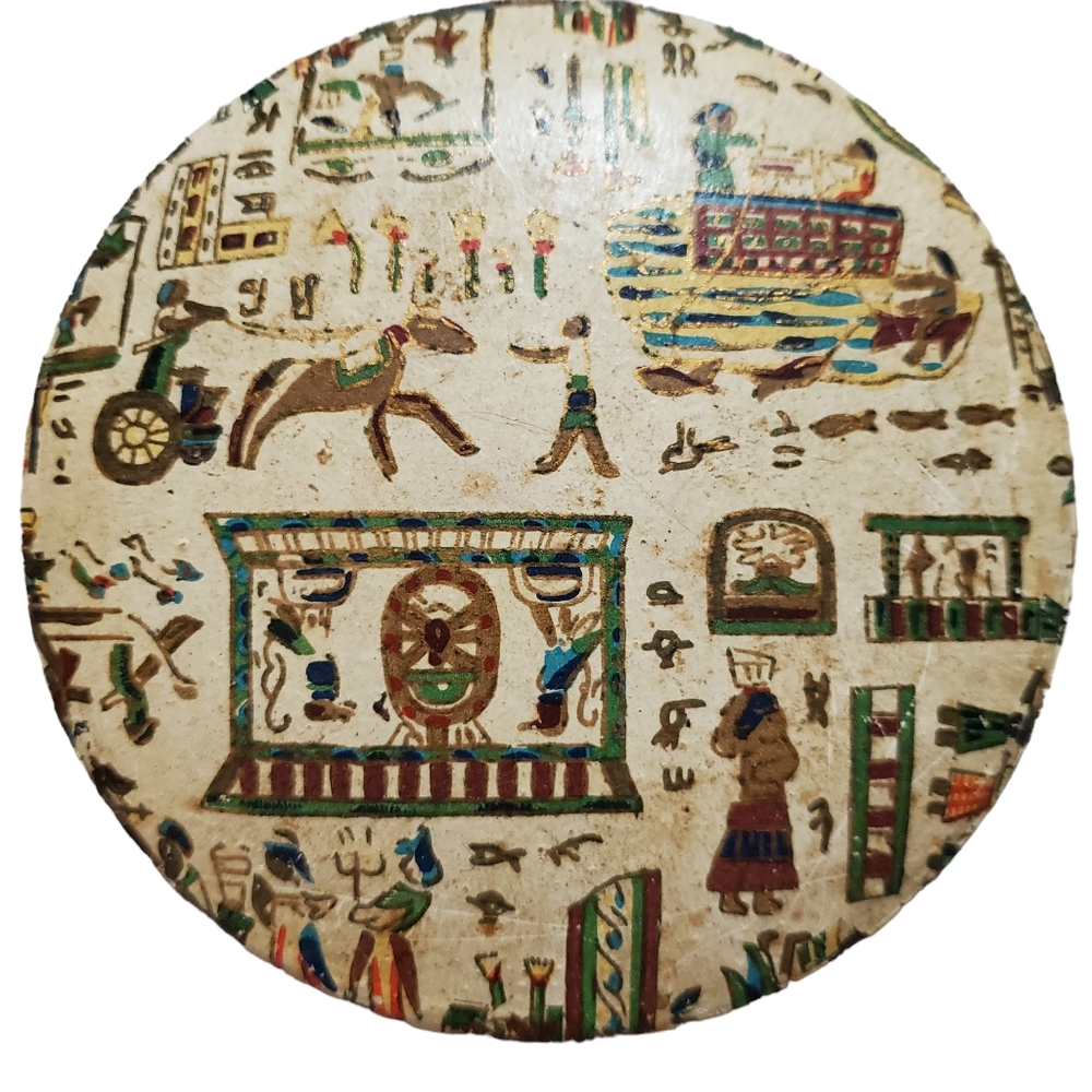 Vintage Alfred E Knobler Paper Mache Egyptian‎ Print Coasters Set Of 8 Japan